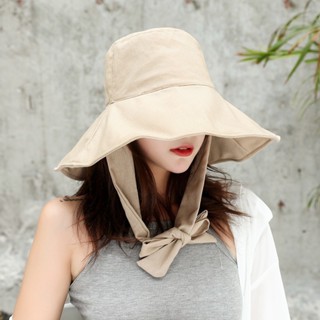 Mũ bucket nữ vành lớn nón tai bèo rộng vành che nắng có dây đai nơ chất VẢI cotton thoáng mát trơn