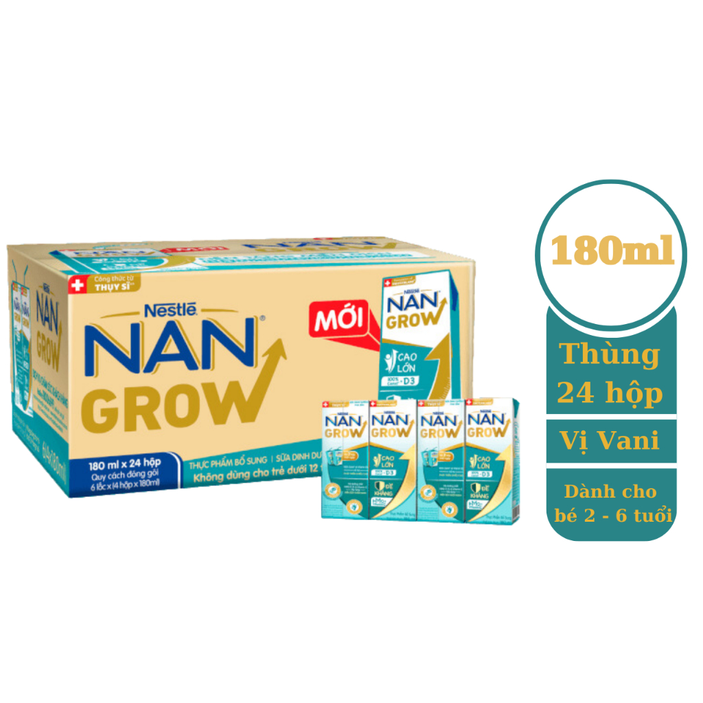 Thùng Sữa pha sẵn Nestlé NANGROW sữa mát công thức từ Thụy Sĩ 100% Canxi giúp bé cao lớn vượt trội 110ml_180ml