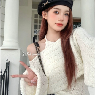 Set áo len cổ yếm vạt chéo kèm áo trễ vai phong cách ulzzang Hàn Quốc 24Feb Studio AK63