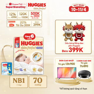 Miếng lót sơ sinh Huggies Skin Perfect NB1 64+6 miếng với 2 vùng thấm giảm kích ứng da