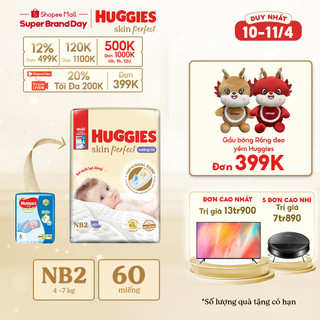 Miếng lót sơ sinh Huggies Skin Perfect NB2 60 miếng với 2 vùng thấm giảm kích ứng da