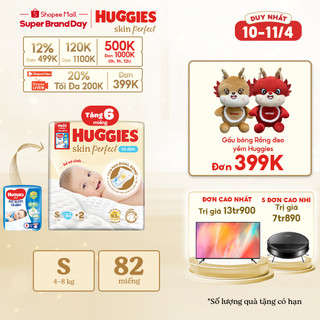 Tã/bỉm dán sơ sinh Huggies Skin Perfect S 80+2 miếng với 2 vùng thấm giảm kích ứng da