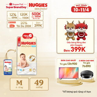 Tã/bỉm dán sơ sinh Huggies Skin Perfect M 46+3 miếng với 2 vùng thấm giảm kích ứng da