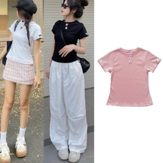 Áo thun đính nơ form ôm body cho nữ, baby tee đủ màu chất cotton co giãn thoải mái