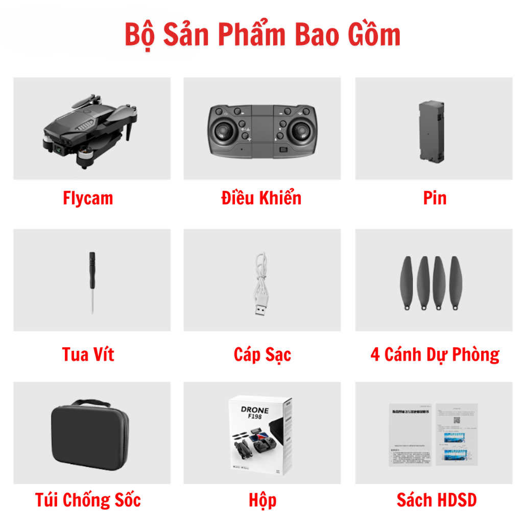 Flycam Dành Cho Người Mới Chơi, Máy Bay Không Người Lái Giá Rẻ, Fly Cam F198 Camera 4K Động Cơ Không Chổi Than | BigBuy360 - bigbuy360.vn