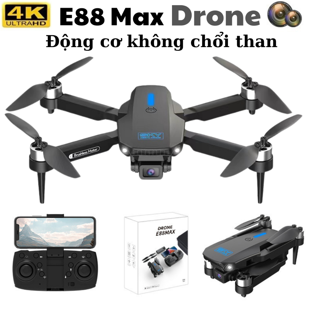 Flycam Mini Giá Rẻ Drone E88 Pro, Máy Bay Điều Khiển Từ Xa 4 Cánh Cao Cấp 2 Camera Pin 1800mAh bay 18 Phút | BigBuy360 - bigbuy360.vn