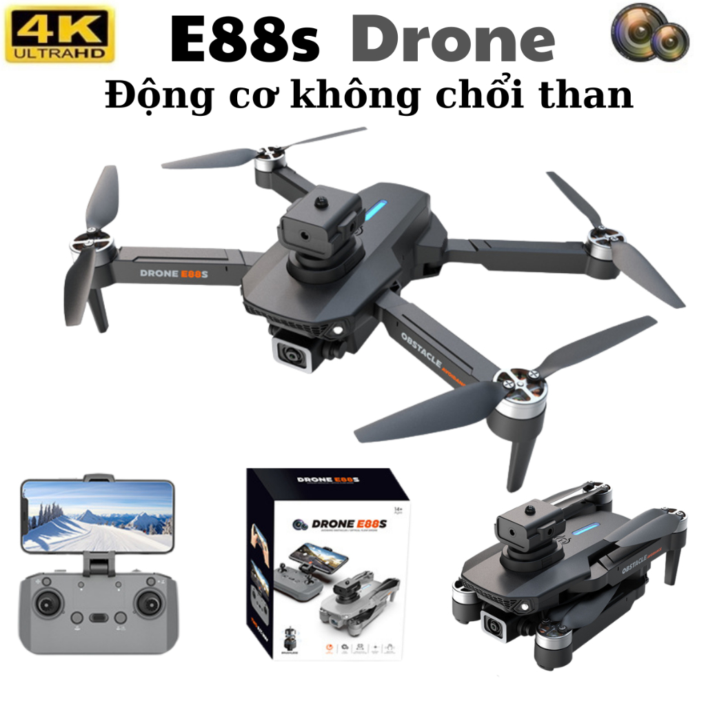 Flycam E88S Giá Rẻ - Động Cơ Không Chổi Than Siêu Bền - Cảm Biến Chống Va Chạm, Giữ Vị Trí Bay Cực Dễ