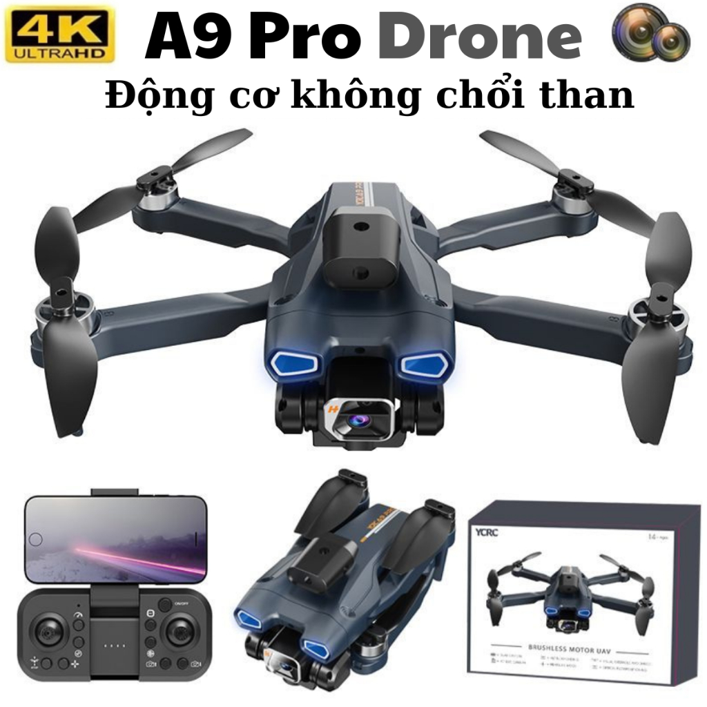 Flycam A9 Pro Giá Rẻ - Động Cơ Không Chổi Than Siêu Bền - Cảm Biến Chống Va Chạm, Giữ Vị Trí Bay Cực Dễ