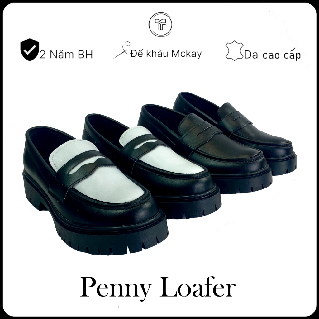 Giày Penny Loafer Full Black Off White Black  Da Nguyên Tấm THING SHOES, Giày Lười Da Nam  Đế Chunky
