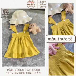 Đầm thiết kế cho bé gái chất vải linen xịn đẹp tay cánh tiên mát mẻ có smock lưng co dãn siêu xinh Maruhouse