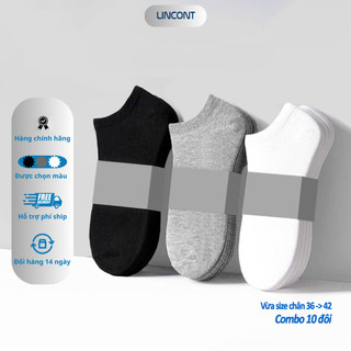 Combo 10 đôi tất nam nữ cổ ngắn trơn - 3 màu - đen - trắng - xám vải cotton + pe cao cấp