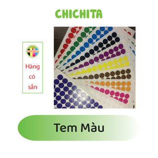 (Có sẵn) Tờ 70-160 tem dán màu hình tròn size 1-4cm CHICHITA
