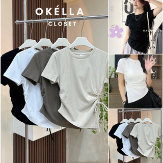 Áo khoét eo có đệm vai, áo thun nữ cách điệu Okélla