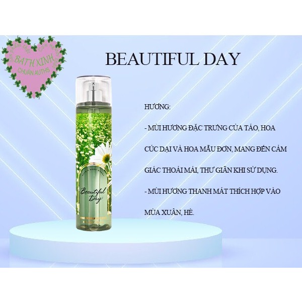 beautiful day Mist Xịt thơm toàn thân cho nữ mẫu mới nhất của bath body works 236ml chuẩn auths