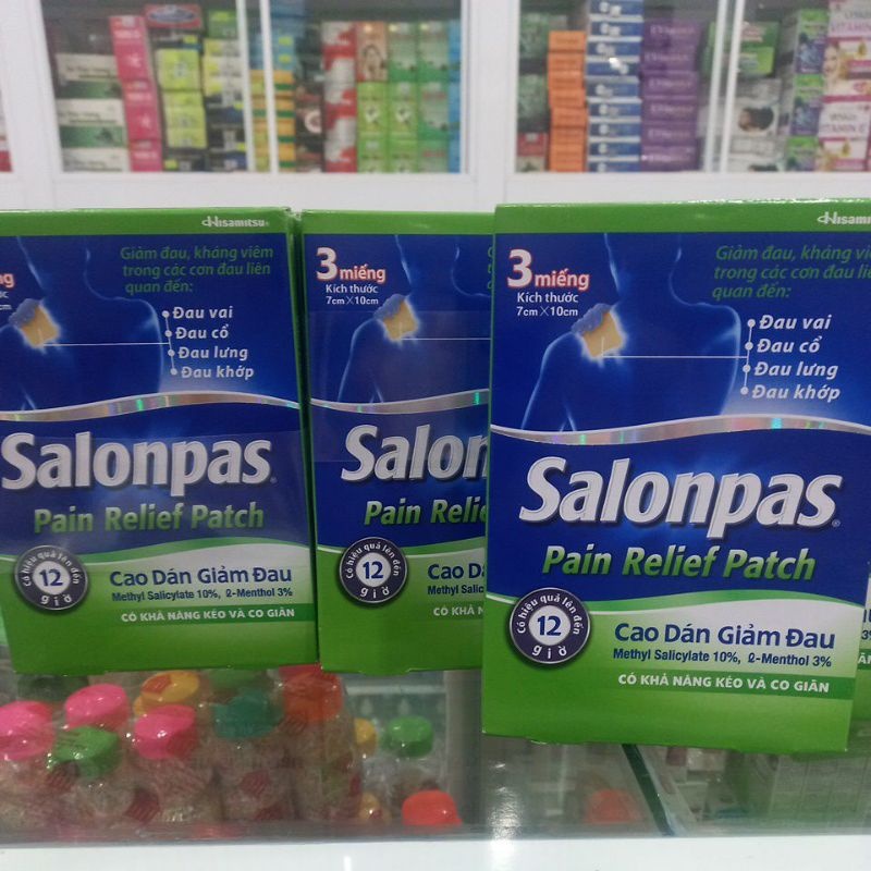 Miếng dán Salonpas Pain Relief Patch Hisamisu hộp 3 miếng màu da (tem công ty)