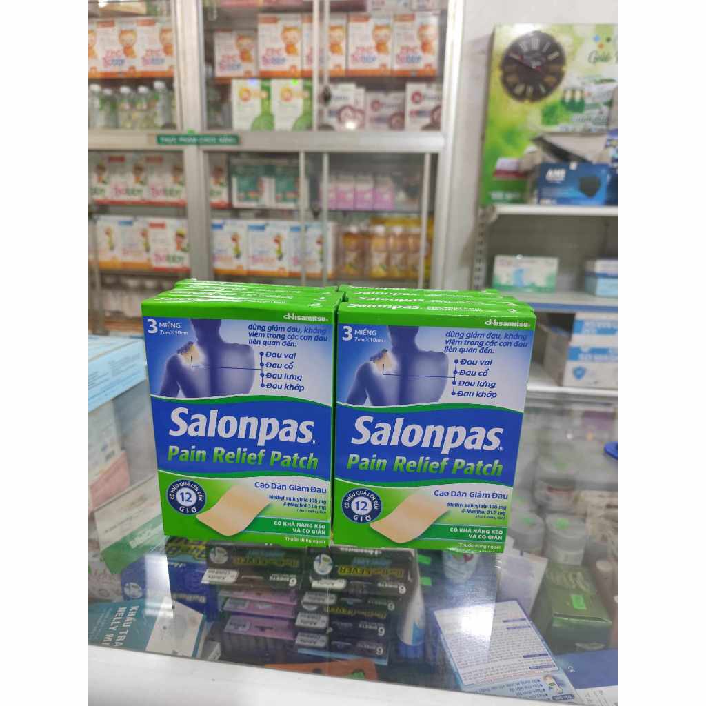 Miếng dán Salonpas Pain Relief Patch Hisamisu hộp 3 miếng màu da (tem công ty)