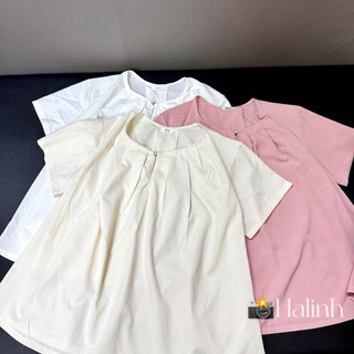 Áo sơ mi đũi tay ngắn xếp ly có cúc ngọc chất vải đũi nhăn M148