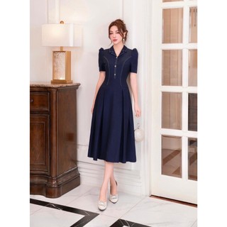 Đầm cổ vest chạy viền