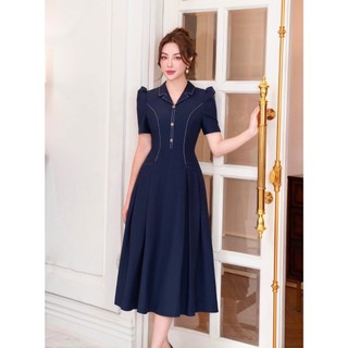 Đầm cổ vest chạy viền