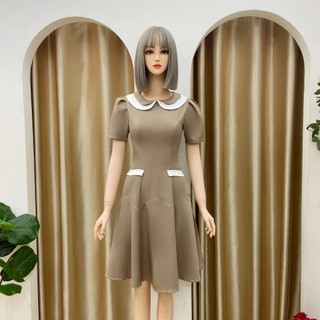 Đầm công sở Nhật Vy cổ sen tay ngắn form dáng xoè chất lụa phù hợp đi làm dự tiệc dạo phố đơn giản thanh lịch - D2974