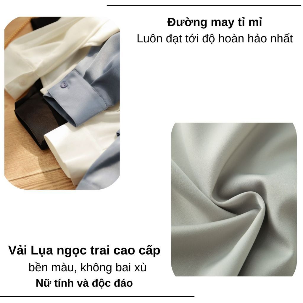 Áo sơ mi lụa cao cấp tay dài chất vải lụa mềm mại cổ đức phong cách thời trang công sở M12