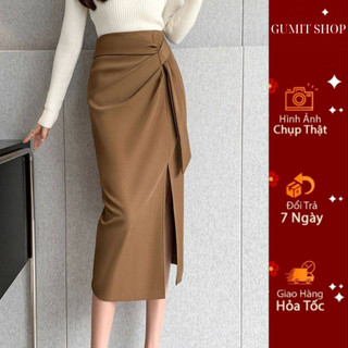 Váy xẻ tà có nếp gấp không đều cho phụ nữ mùa hè