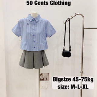 Áo Sơ Mi Nữ Croptop Cộc Tay  Có Bigsize 45-75kg Thêu Hình Trái Tim Chất Thô Kẻ Hàng QCCC 50 Cents Clothing #208