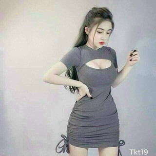 Đầm ôm body thời trang nữ mặc đi chơi sexy hở ngực chất vải cotton su,