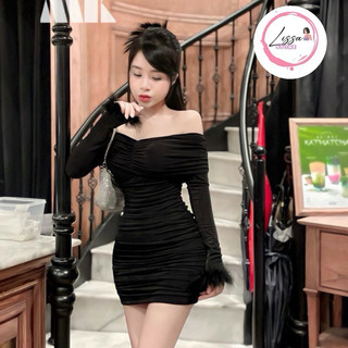  Đầm body đầm trễ vai phối lông sang chảnh 195  Giá sỉ  Lissa 