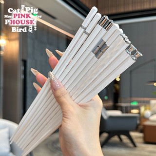 Set 10 đôi đũa ăn cơm cao cấp không han mốc, có mạ bạc đẹp xuất sắc - Set đũa trắng sang trọng