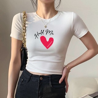 Áo Thun Croptop In Hình Trái Tim Chất Liệu Cotton 100% Co Giãn 4 Chiều Phom Dưới 60 ký