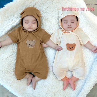 Bodysuit cho bé Body đùi kèm mũ vải thun tăm cho bé trai bé gái  áo liền quần cho bé sơ sinh mặc hè SLH187
