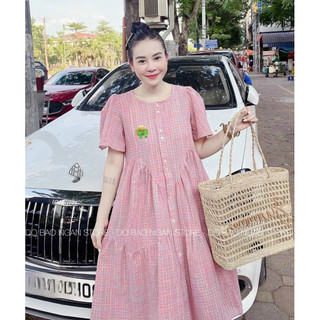 Váy kẻ hồng phấn dáng xoè hàng đẹp loại 1