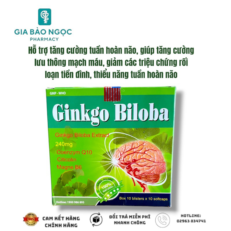 Bổ não Ginkgo Biloba 240mg+Coenzym Q10(Hộp 100viên)