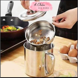 Ca lọc dầu ăn kèm giá lọc INOX 304 không rỉ sáng bóng. Ca lọc dầu và tạp chất đa năng bằng inox dung tích 1.3 lít