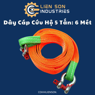 Cáp kéo cứu hộ ô tô 5 tấn 6 mét bản 50mm may 2 lớp ( tặng túi vải + 2 ma ní omega) Liên Sơn