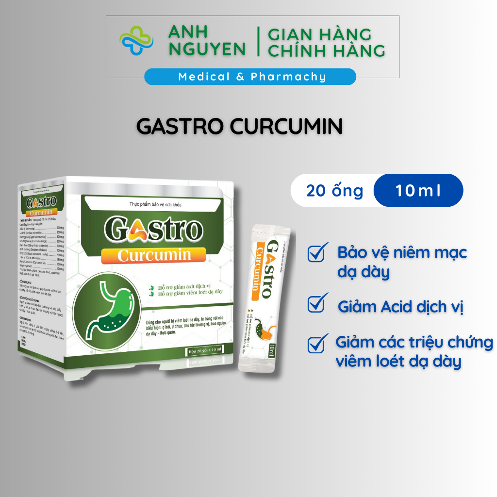Gel uống Gastro Curcumin Bảo Vệ Dạ Dày hộp 20 gói x 10ml