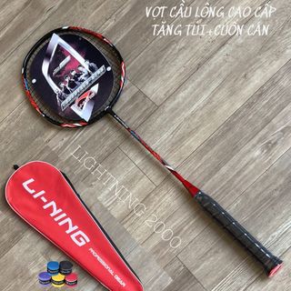 Vợt cầu lông đơn lining 2000 đỏ siêu bền nhẹ lực căng dây max 9 kg - tặng túi+cuốn cán