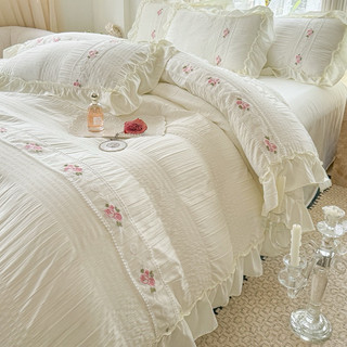 Freeship🌿Bộ chăn ga gối cotton đũi bánh bèo-set vỏ 4 món