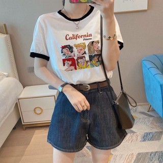Áo thun Nữ Bo Viền in hình trẻ trung ALICE, Áo thun Cotton nữ mùa hè thời trang