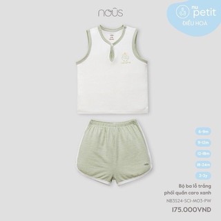 Nous - Bộ Ba Lỗ Trắng Phối quần Caro Xanh Nhạt vải mềm mát cho bé từ 6m đến 18m