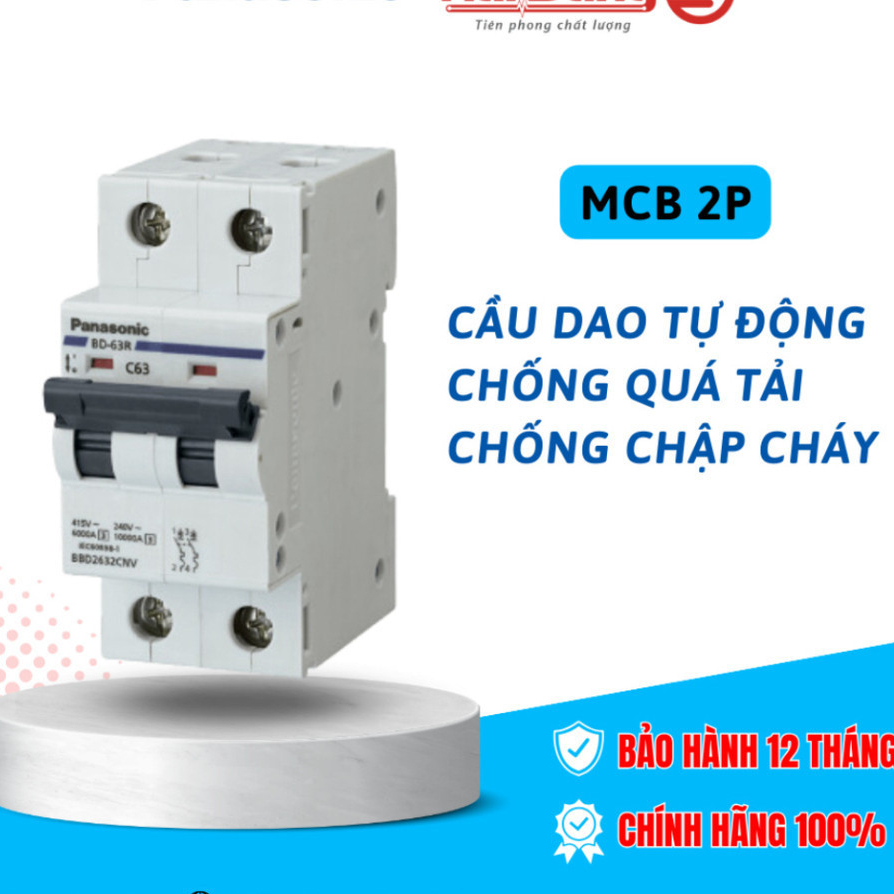 Aptomat bảo vệ quá tải, ngắn mạch Panasonic MCB 2 Pha 2 tép 2 cực 10A, 16A, 20A, 25A, 32A, 40A, 50A,