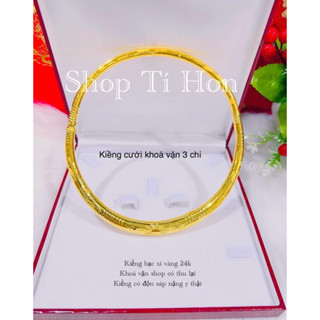  Kiềng cưới 3 chỉ khoá vặn chạm hoa bạc xi vàng 24   kiềng có độn sáp nặng   