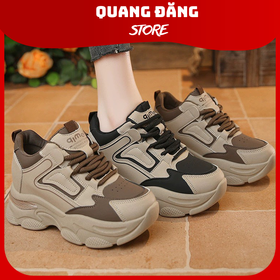 Giày thể thao nữ Hàn Quốc phối màu nâu đen sneaker độn đế 7cm giày thể thao tăng chiều cao 7cm chất 