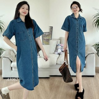 Váy bầu đầm bầu bò demin xanh đậm a3062