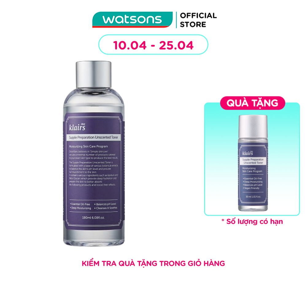 [Nhập COSAN41 giảm 45K đơn từ 450K] Nước Hoa Hồng Không Mùi Dear Klairs Supple Preparation Unsc