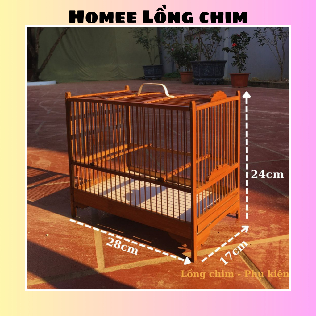 Lồng chim Khuyên Lồng Khuyên vuông để bàn đẹp chất liệu trúc già Homee lồng chim