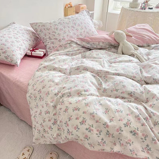 Bộ Chăn Ga Gối Cotton Living 100%cotton Hàng Nhập Khẩu Cao Cấp 4 Món Hoa Hồng Xanh Vintage