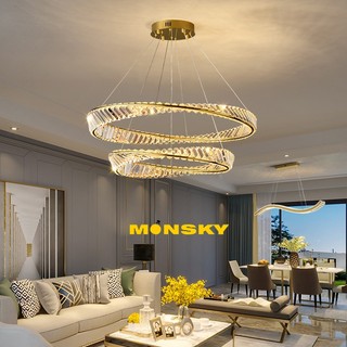 Đèn thả trần MONSKY ATER trang trí 1, 2 vòng nhụy hoa hiện đại, sang trọng kèm điều khiển từ xa