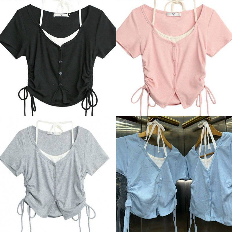 Áo Croptop Phối Yếm Cột Dây Giá Rẻ